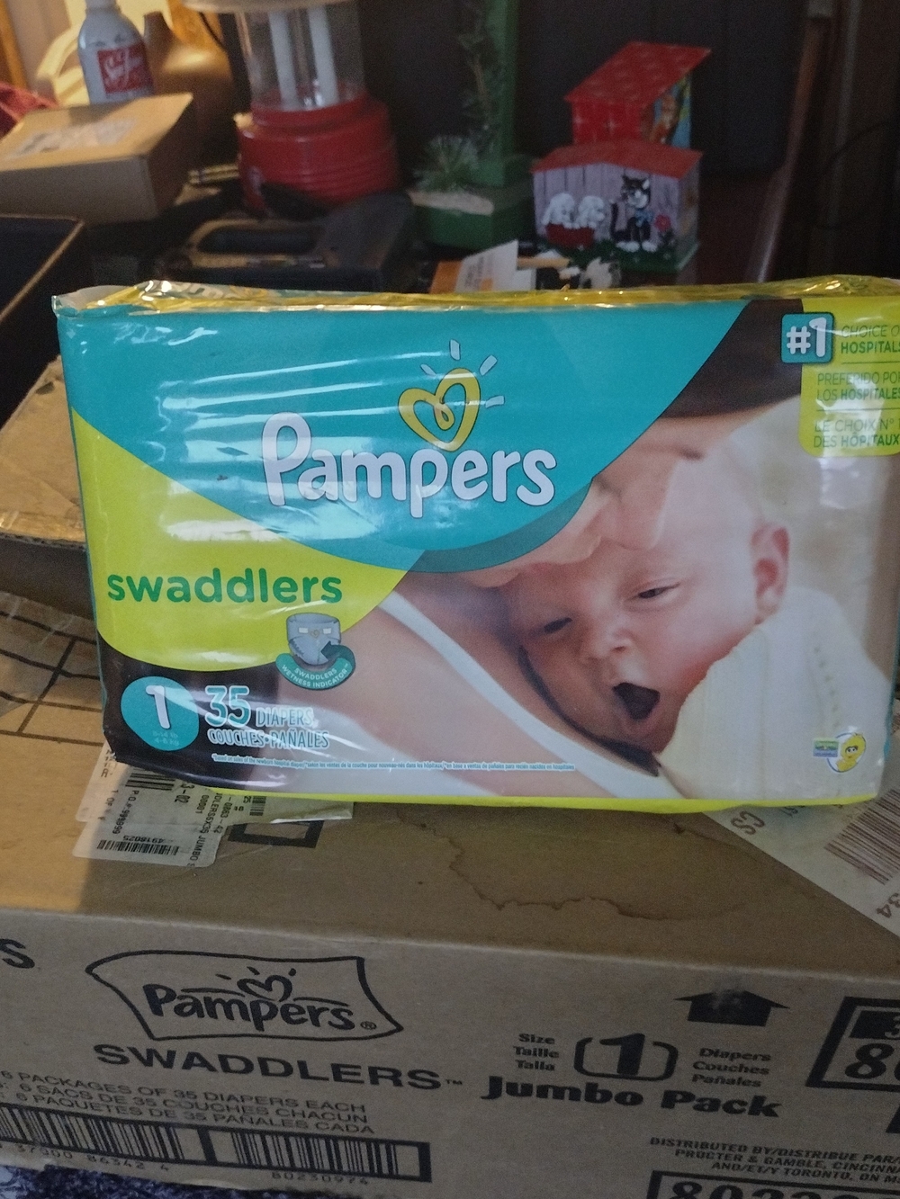 Pampers Swaddlers Size 1 Baby Diapers in Yellow and Teal - Pack of 35